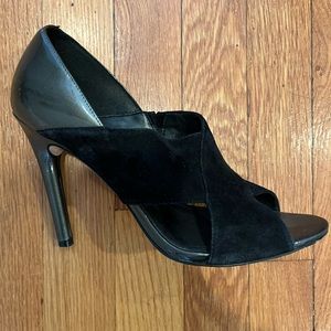 Cole Haan suede wrap peep toe heels